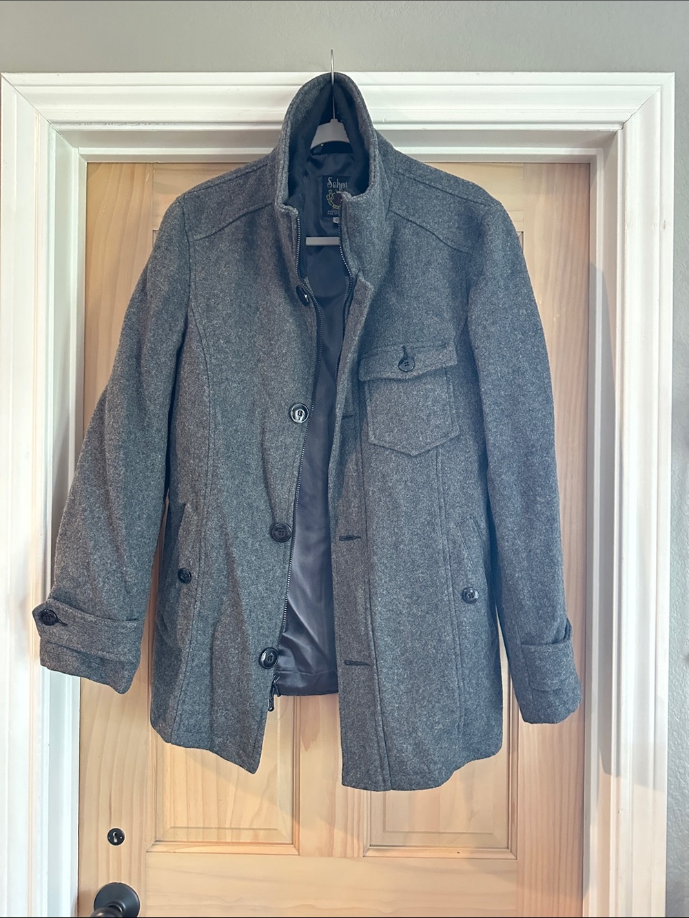 Schott NYC Men's Charcoal Gray Wool Pea Coat